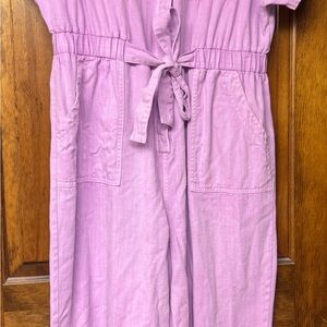 Pink Short-Sleeve Jumpsuit with Tie Waist